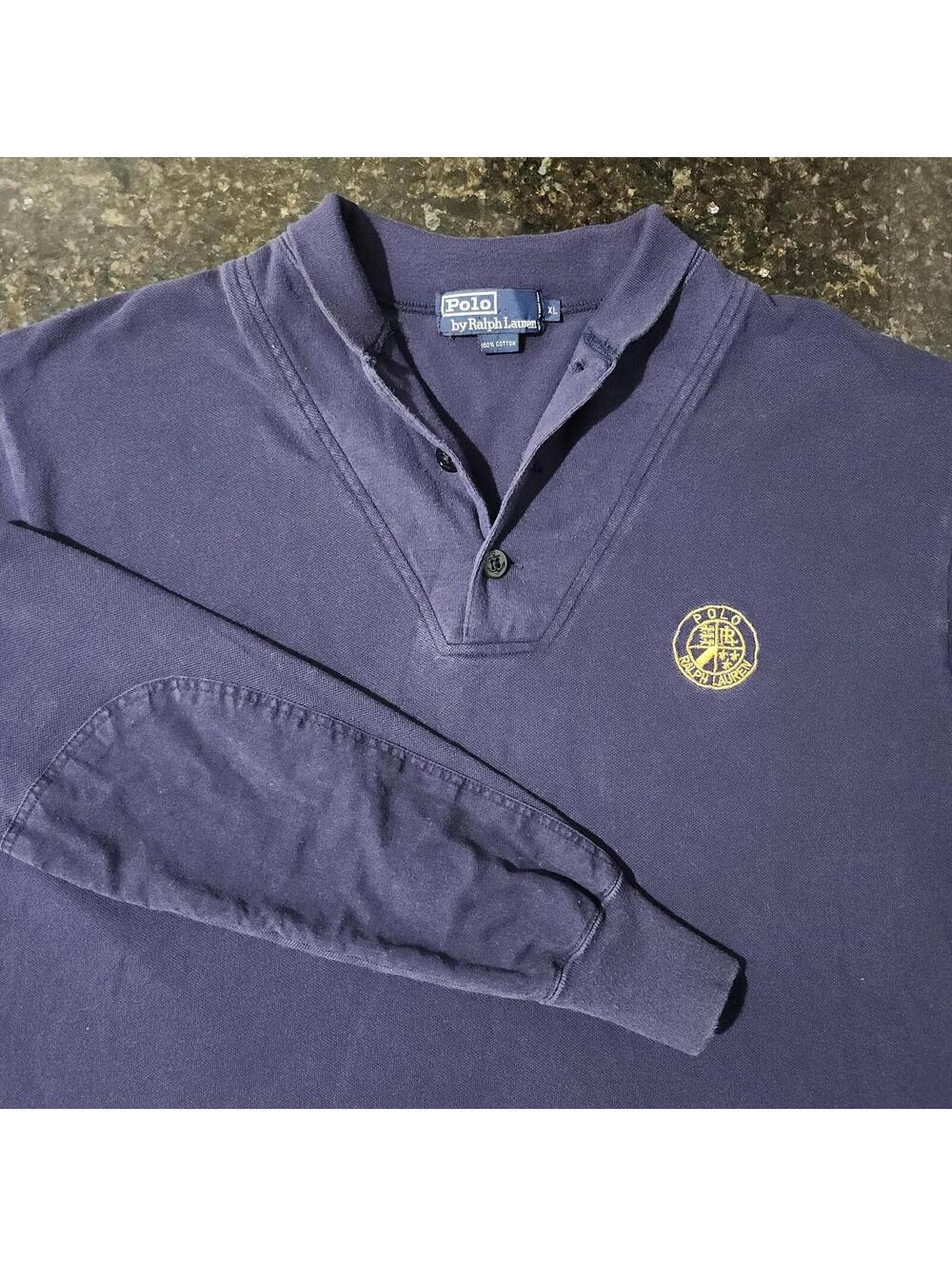 Vintage Polo Ralph Lauren Cookie Crest Rugby Elbow Patch Henley Pique Shirt XL